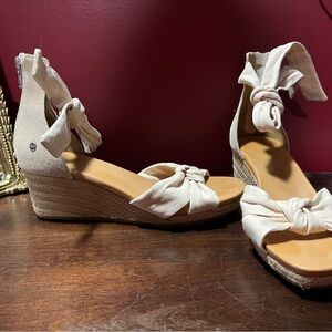 UGG Cream Wedge Sandals with Bow Detail